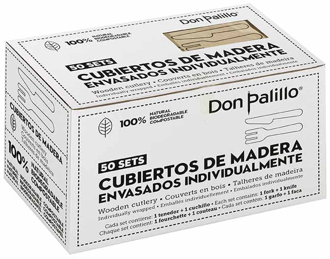 Garfo+Faca Madeira Embalado Papel